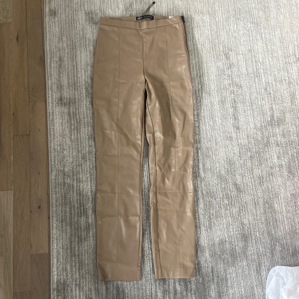 Zara Tan Leather Leggings